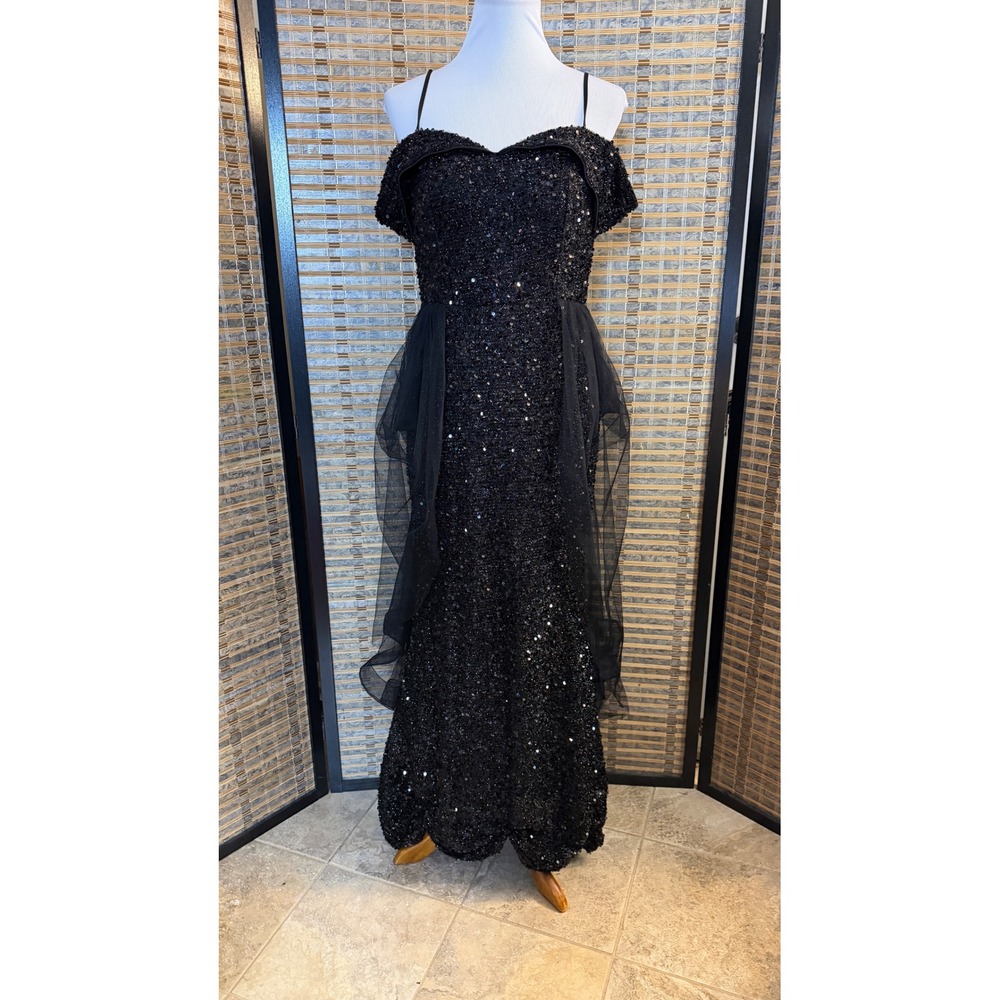 Unbranded Sequin Tulle Overskirt Gown Womens L Black Gothic Prom Mermaid Dress
